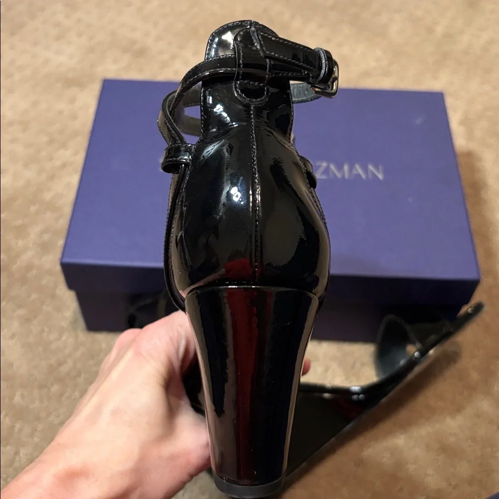 EUC Stuart Weitzman Glossy Black Wedge Heels